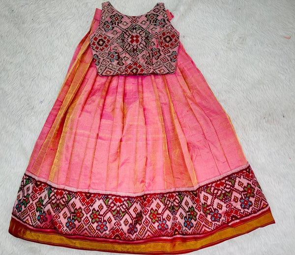Girls Pink Lehenga with Patola Border