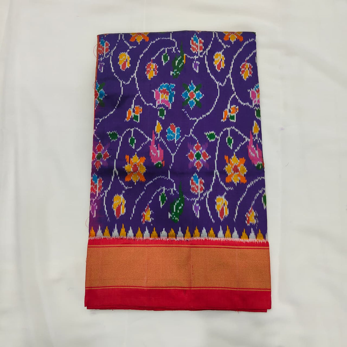 Ikat Saree in Violet with Red Figured Pallu, view 1