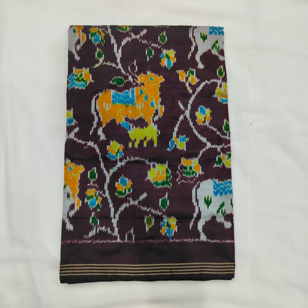 Ikat Saree in Aubergine with Cattle and Vine, view 1