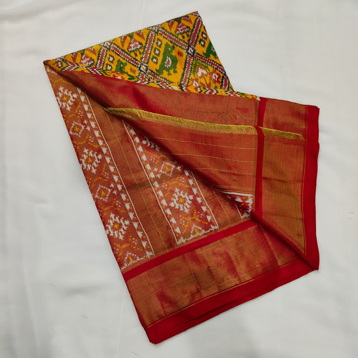 Patola Saree in Yellow and Rust, view 2