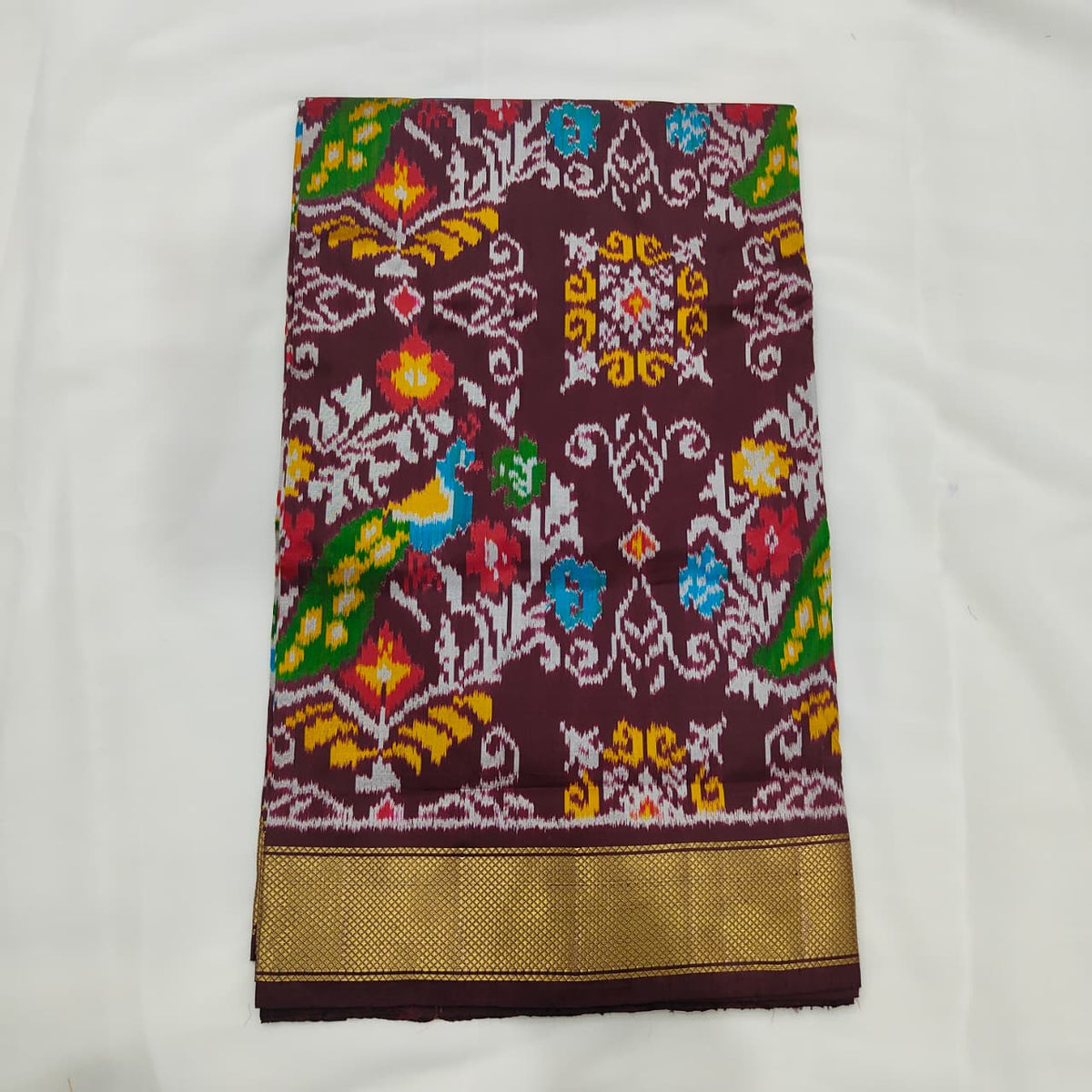 Patola Saree in Maroon with Parrots and Florals, view 1