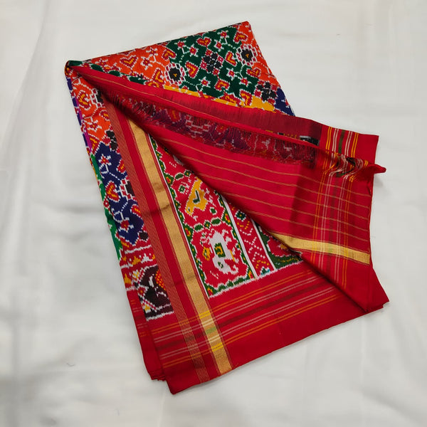 Ikat Saree in Red with Figured Zari Pallu, view 1