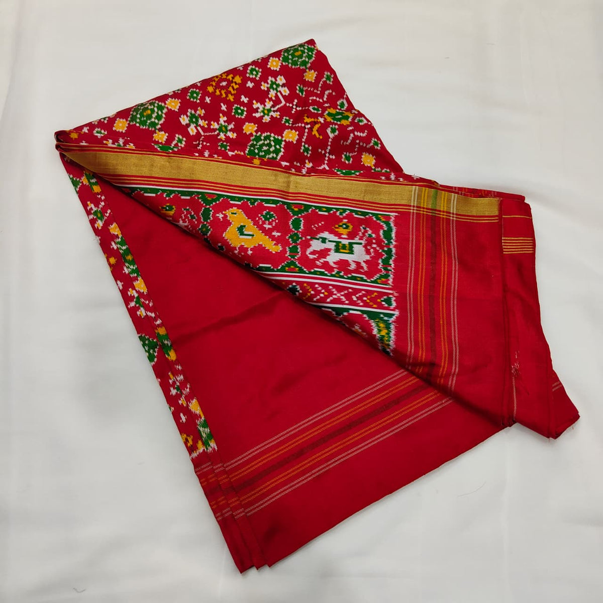 Ikat Saree in Red with Figured Zari Pallu, view 2