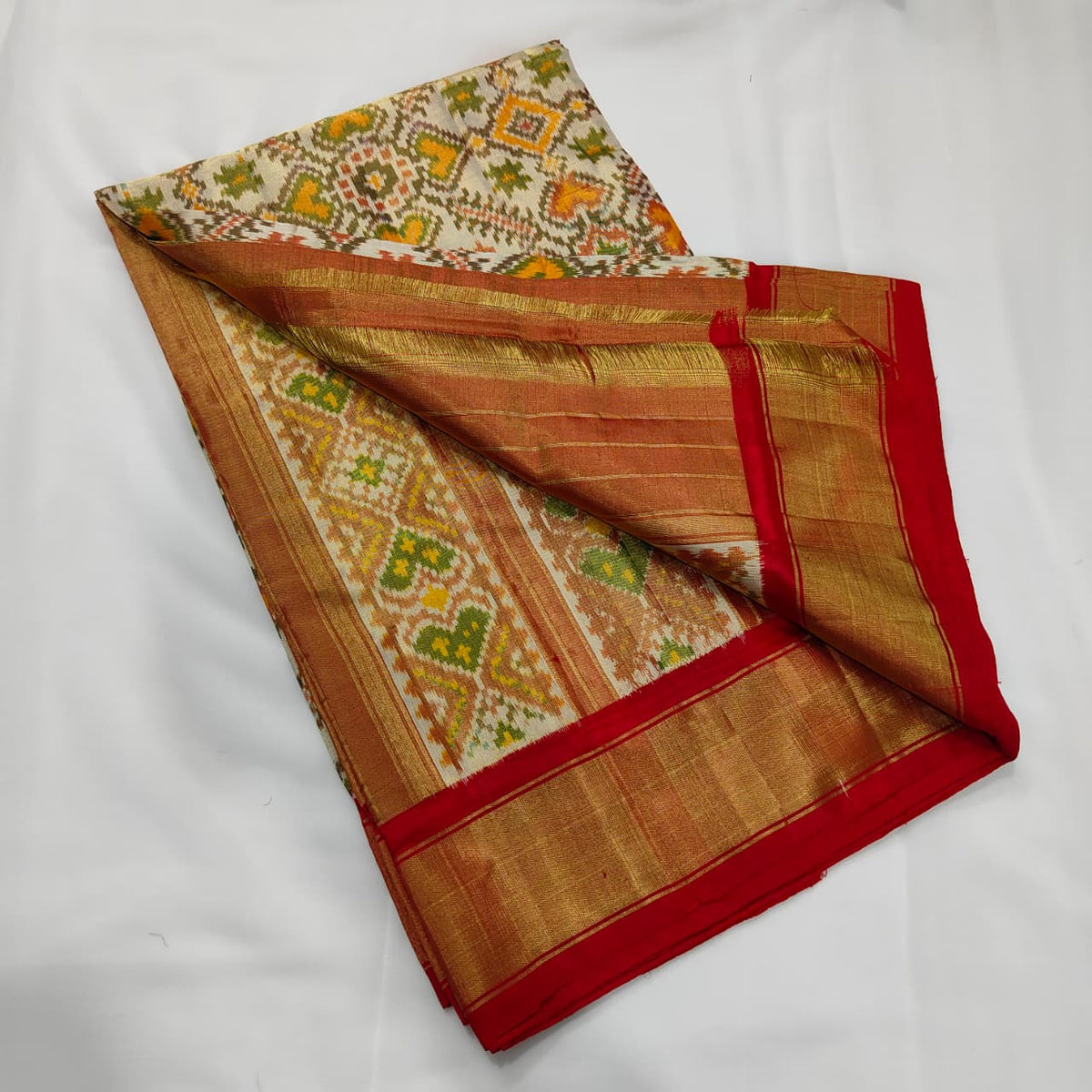 Ikat Saree in Oat with Copper Zari Border, view 2