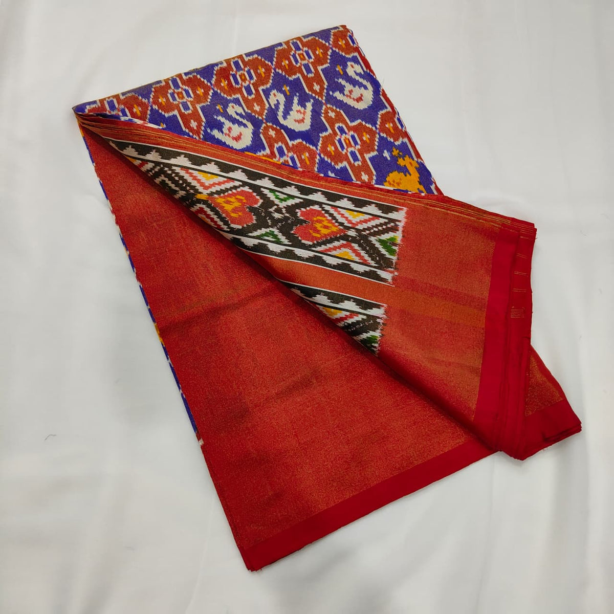 Patola Saree in Blue with Amber Elephants, view 2