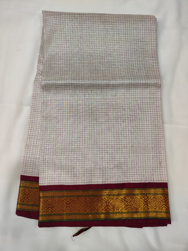 Kuppadam Saree in Ivory Checks with Magenta Pallu, view 1