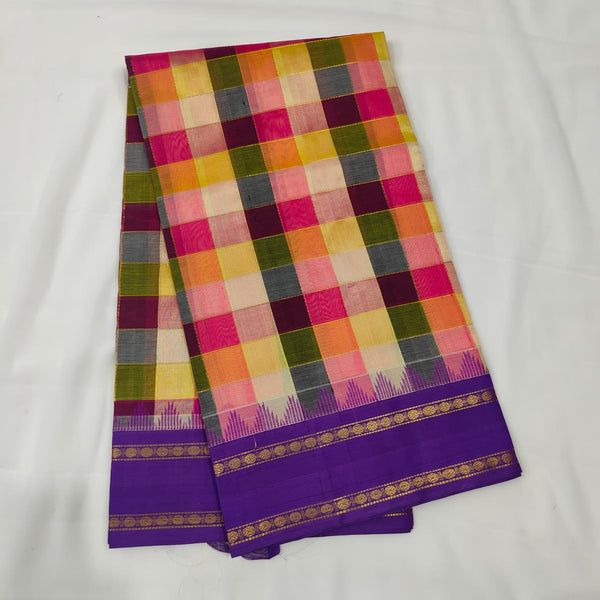 Kuppadam Saree in Multicolour Checks with Purple Border, view 1