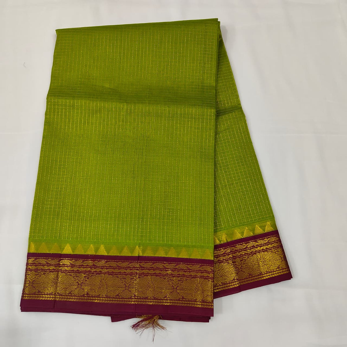 Kuppadam Saree in Parrot Green with Purple Pallu, view 1
