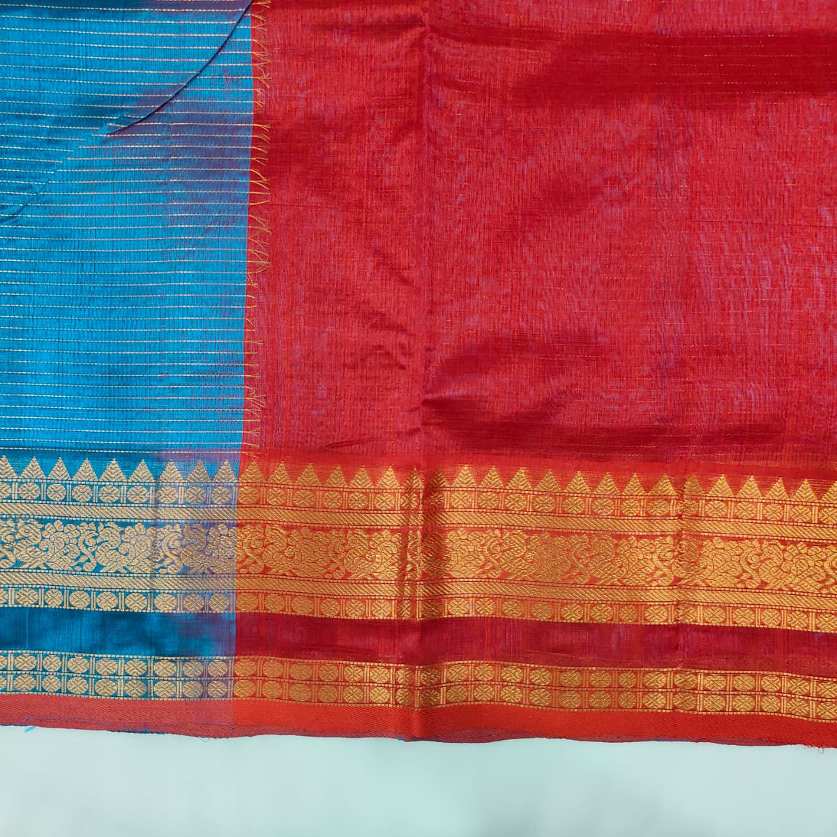 Kuppadam Saree in Sky Blue with Red Border, view 2