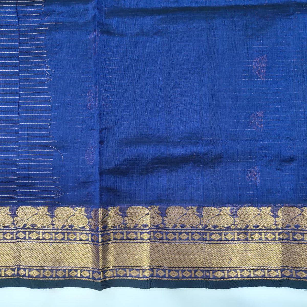 Kuppadam Saree in Indigo with Gold Buttas, view 2