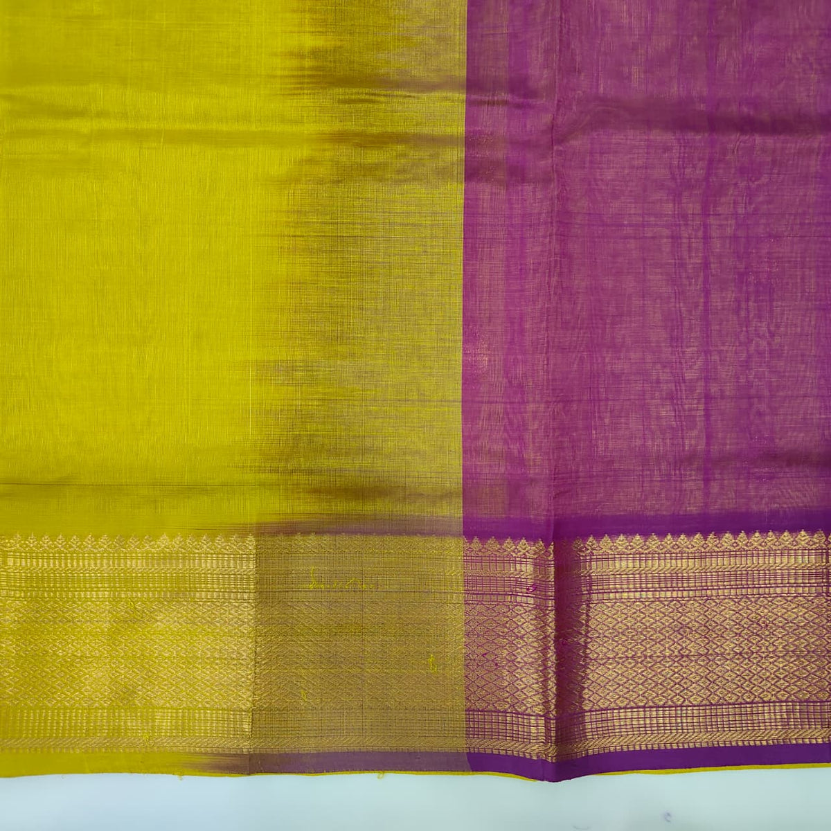 Kuppadam Saree in Mustard with Magenta Pallu, view 2