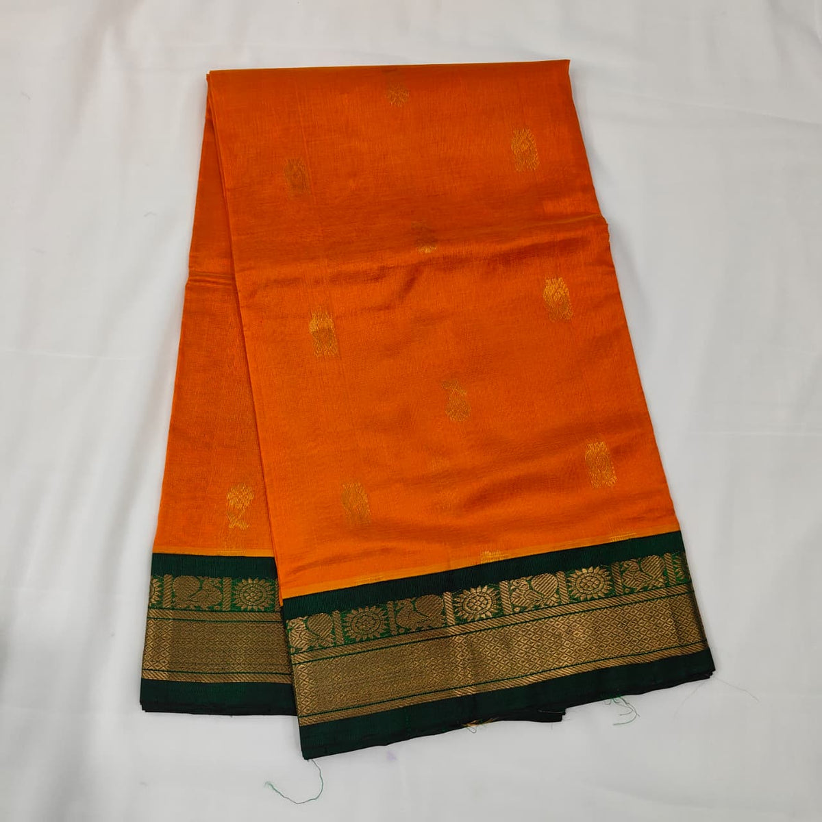 Kuppadam Saree in Orange with Bottle Green Border, view 1