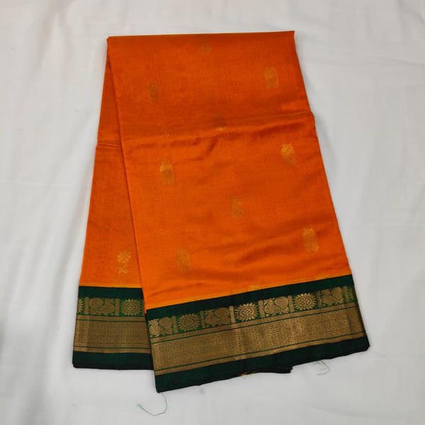 Kuppadam Saree in Orange with Bottle Green Border, view 1