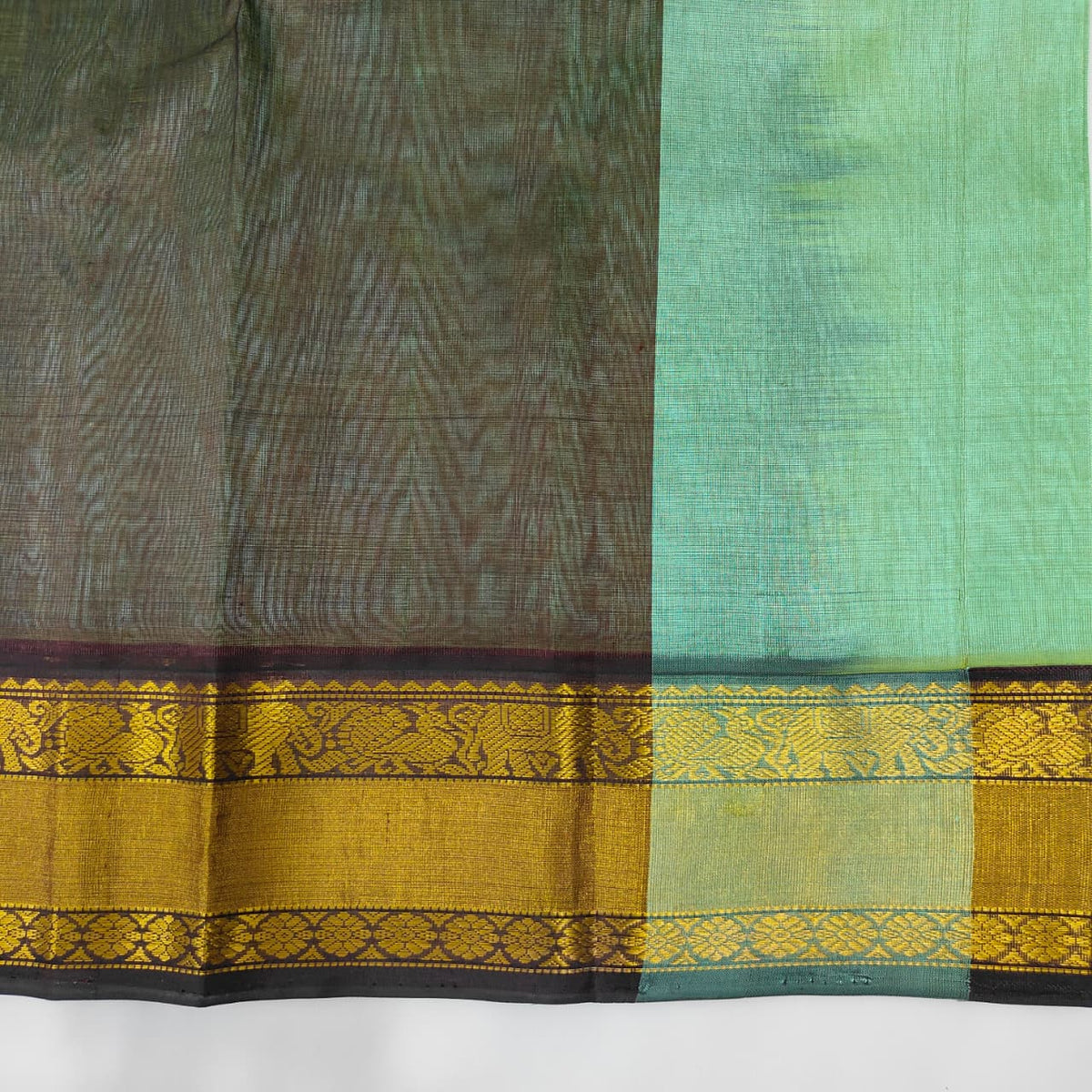 Kuppadam Saree in Mint with Black Border, view 2