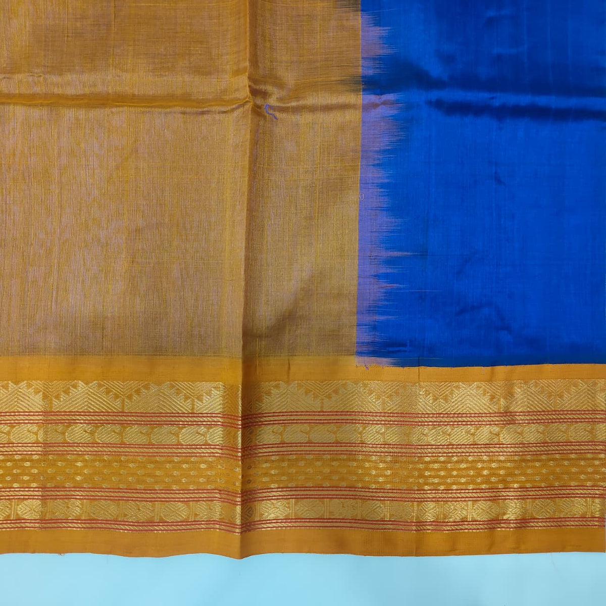 Kuppadam Saree in Royal Blue with Mustard Border, view 2
