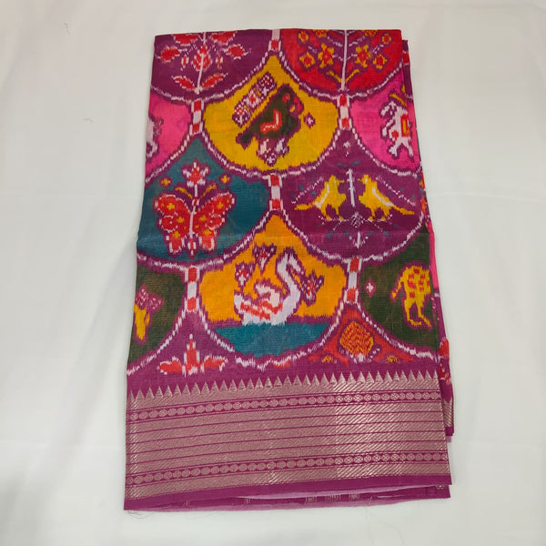 Mangalagiri Saree in Magenta with Patola Motifs, view 1