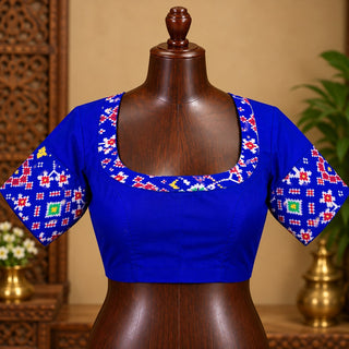 Royal Blue Blouse with Ikat Sleeves, view