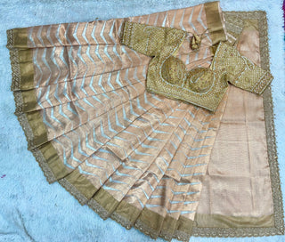 Peach and Gold Chevron Bridal Lehenga