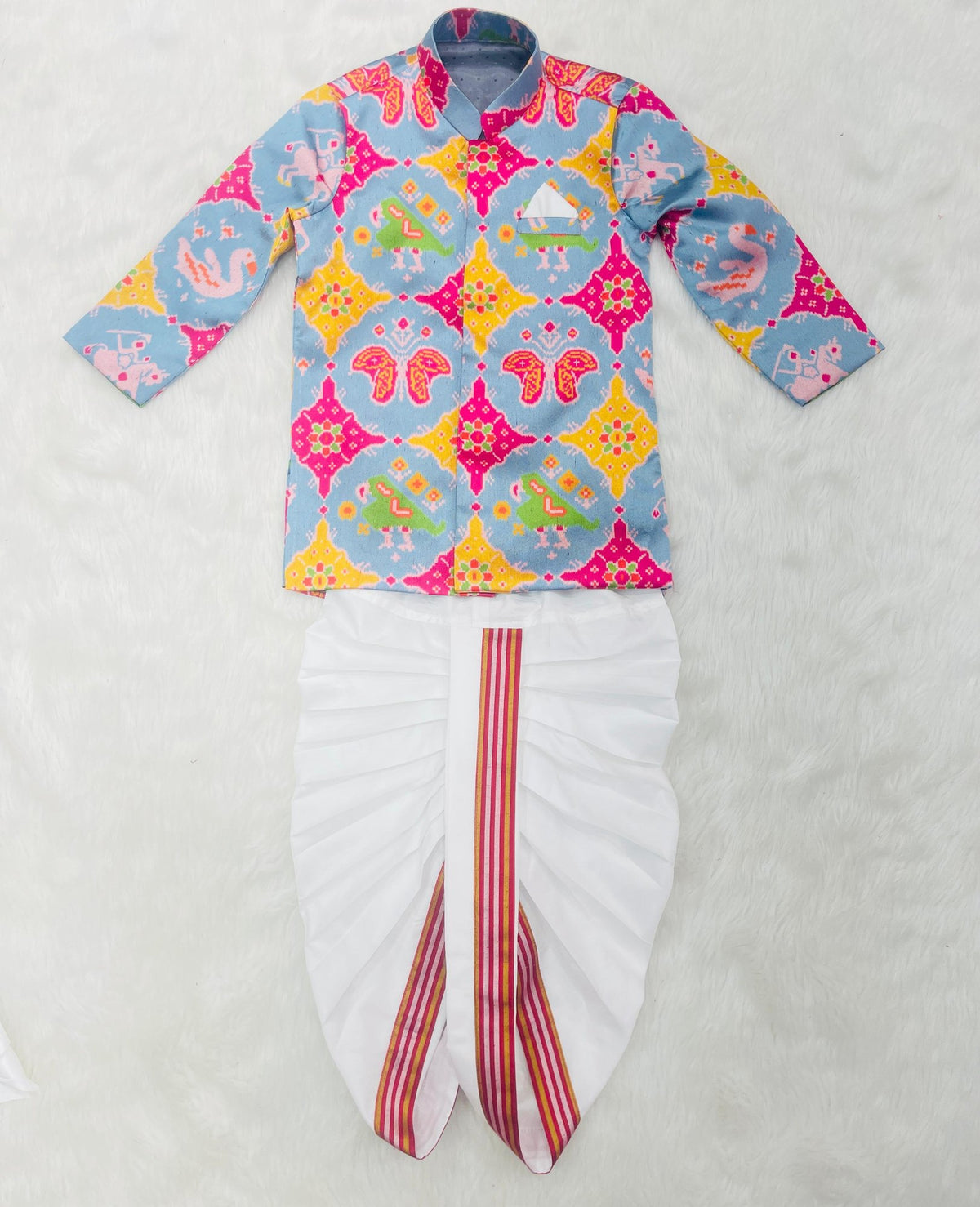 Boys Patola Print Kurta with Dhoti