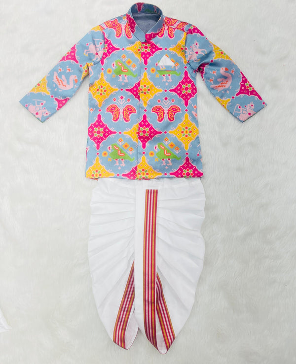 Boys Patola Print Kurta with Dhoti