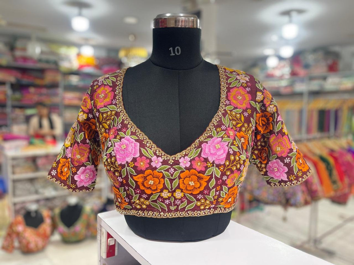 Purple Floral Thread Work Blouse
