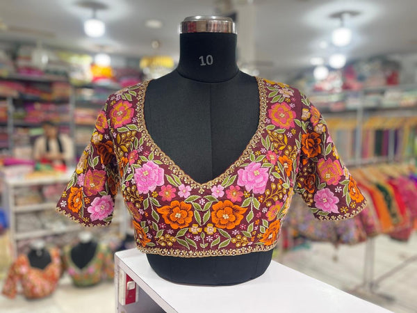 Purple Floral Thread Work Blouse