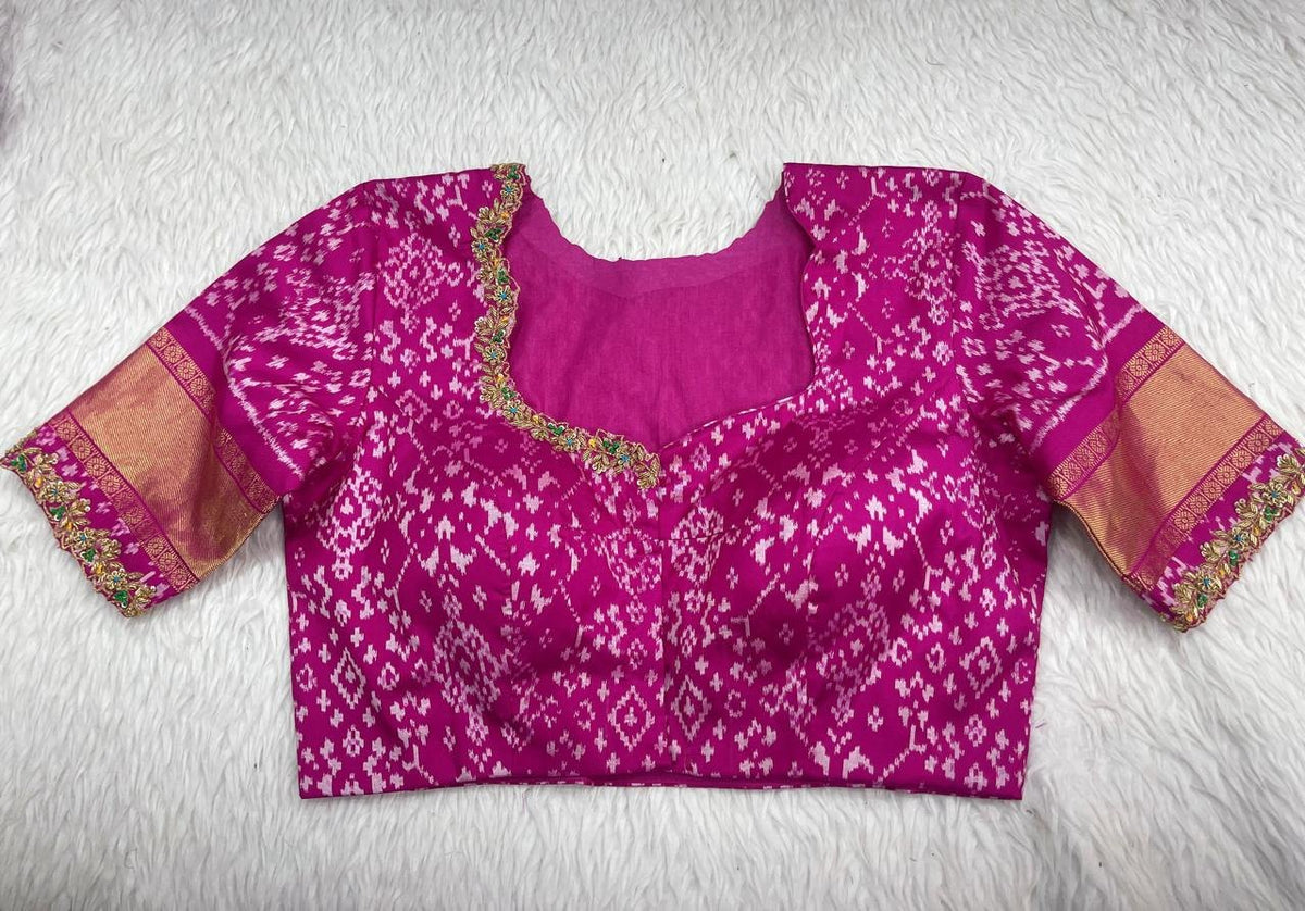 Magenta Ikat Blouse with Gold Border