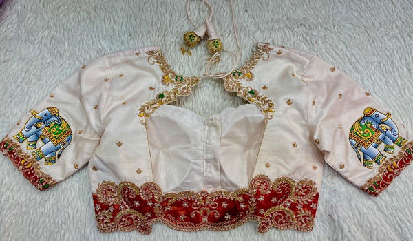 Ivory Blouse with Elephant Sleeve Motifs