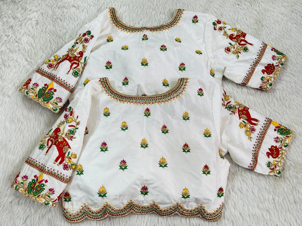 Ivory Blouse with Deer Embroidery