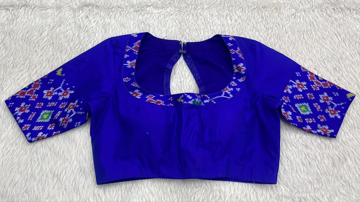 Royal Blue Blouse with Ikat Sleeves