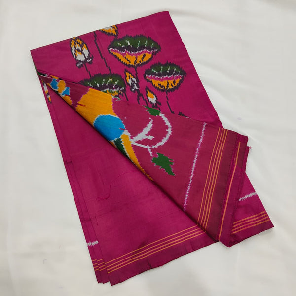 Ikat Saree in Magenta with Kamadhenu and Lotus, view 1