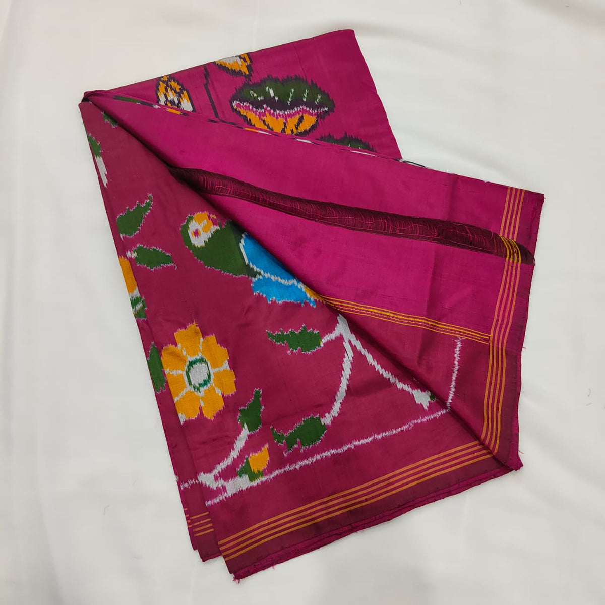 Ikat Saree in Magenta with Kamadhenu and Lotus, view 3