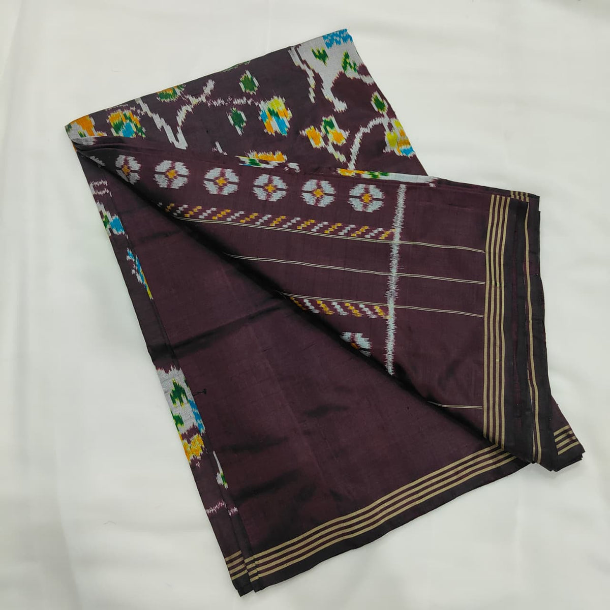 Ikat Saree in Aubergine with Cattle and Vine, view 2