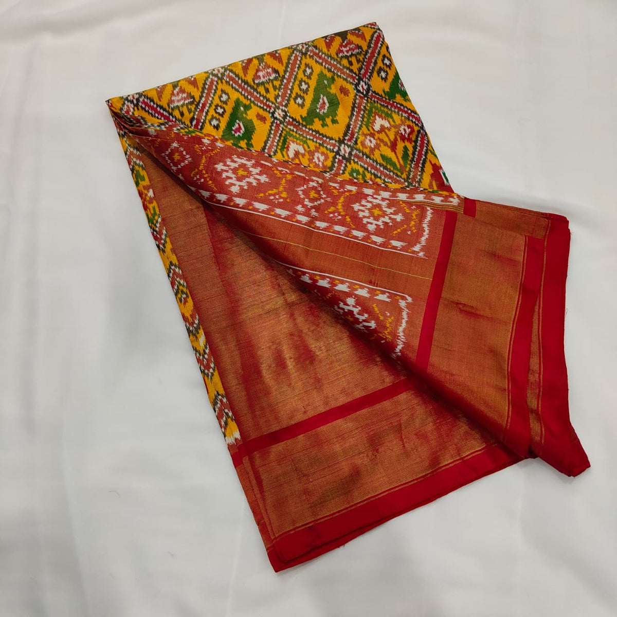 Patola Saree in Yellow and Rust, view 3