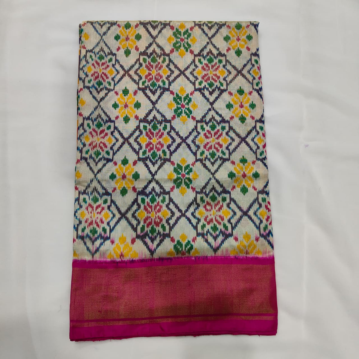 Patola Saree in Ivory with Magenta Border, view 1