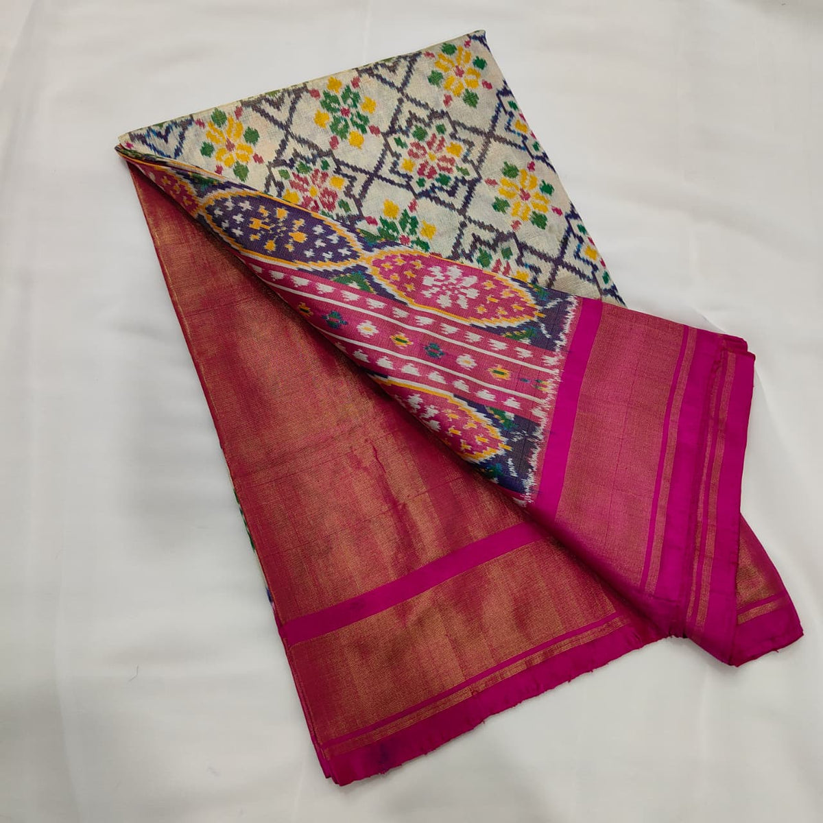 Patola Saree in Ivory with Magenta Border, view 2