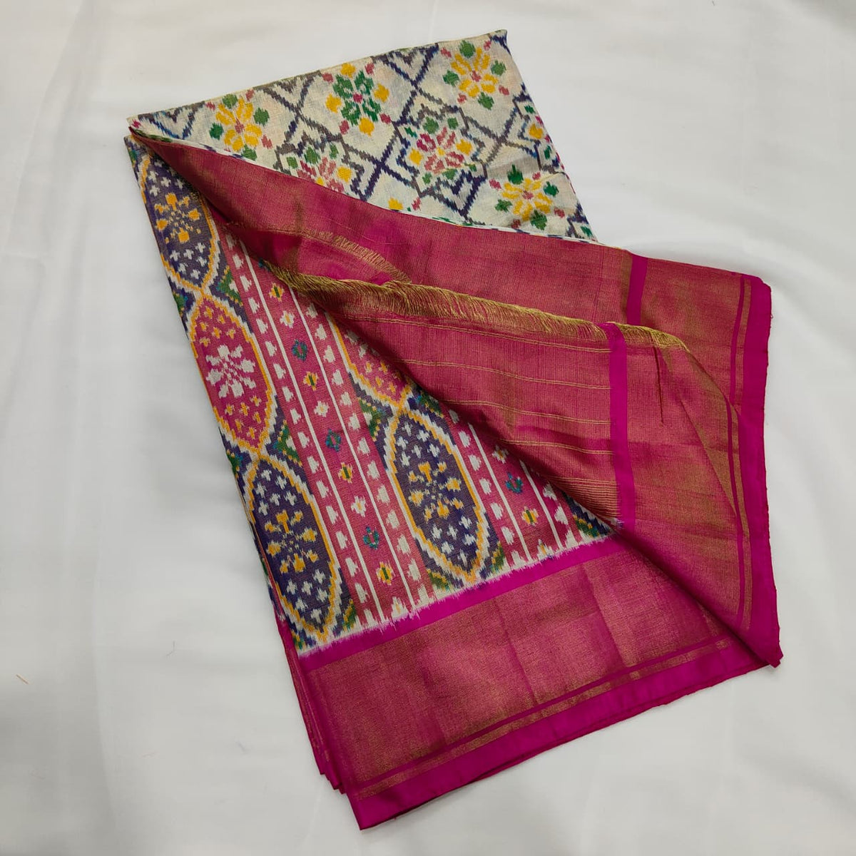Patola Saree in Ivory with Magenta Border, view 3
