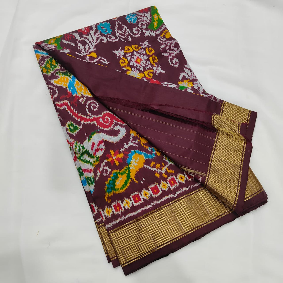 Patola Saree in Maroon with Parrots and Florals, view 2