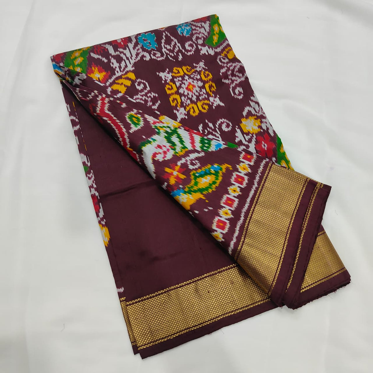 Patola Saree in Maroon with Parrots and Florals, view 3