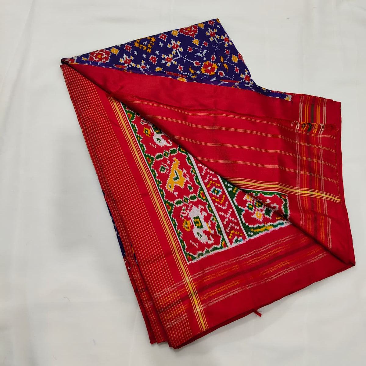 Patola Saree in Blue with Red Pallu, view 2