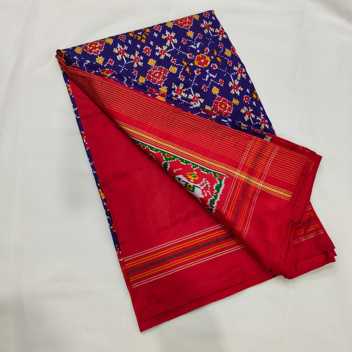 Patola Saree in Blue with Red Pallu, view 3
