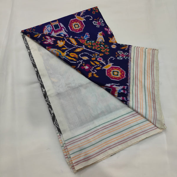 Ikat Saree in Royal Blue with Elephants and Birds, view 1