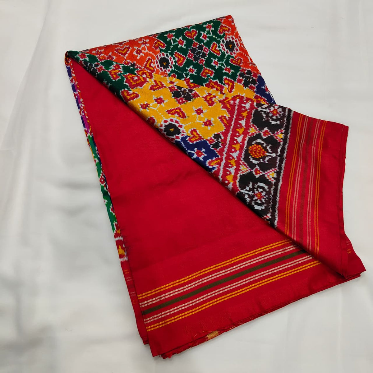 Patola Saree in Multicolour with Red Border, view 2