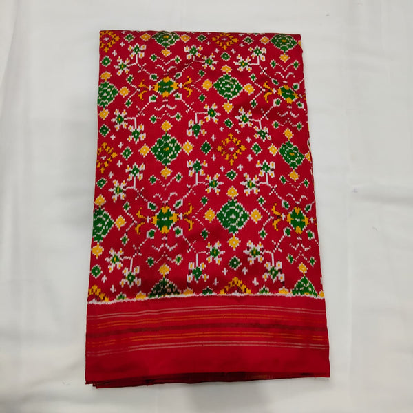Patola Saree in Red with Green Rosettes, view 1