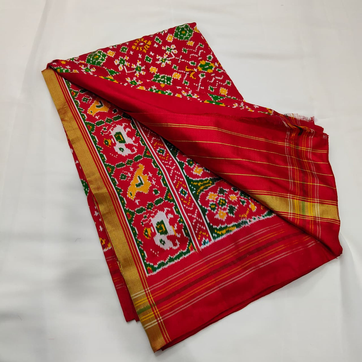 Ikat Saree in Red with Figured Zari Pallu, view 3