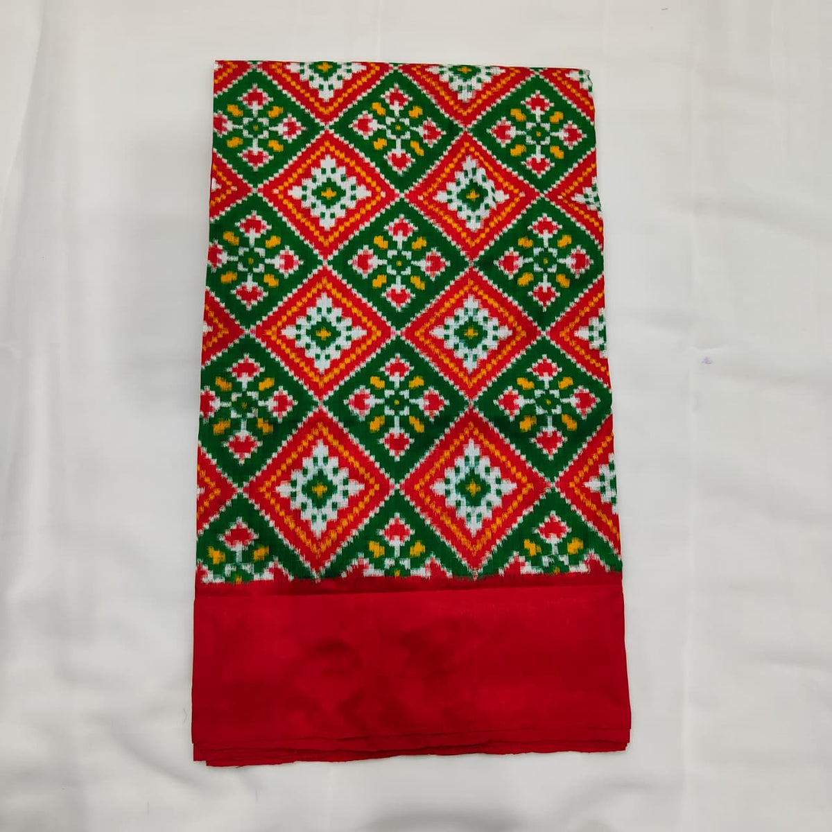 Patola Saree in Red and Green Diamonds, view 1