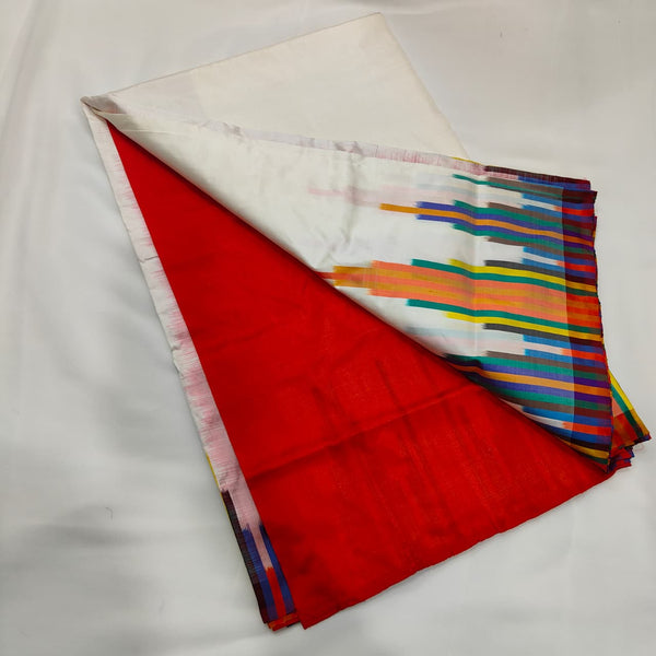 Ikat Saree in Ivory with Multicolour Pallu, view 1