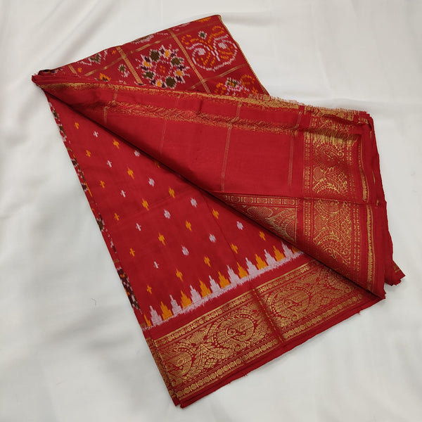 Ikat Saree in Maroon with Wide Zari Border, view 1
