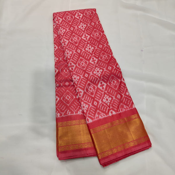 Ikat Saree in Coral with Ivory Motifs, view 1