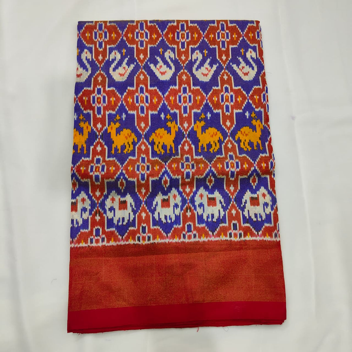 Patola Saree in Blue with Amber Elephants, view 1